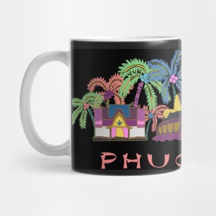 Neon bright night Phucket Thailand - coral, yellow, purple, blue, black Mug